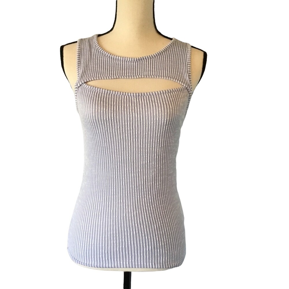 Caution To The Wind women’s blue/white striped tank. Size large